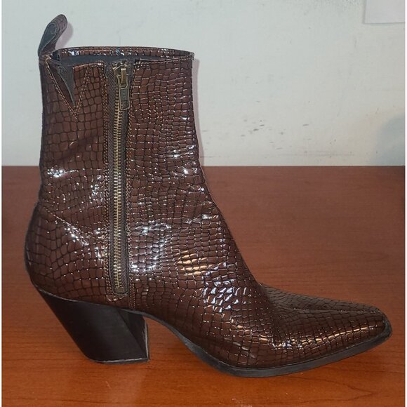 ASOS Chelsea Boots Mens Sz.11 Brown Faux Snakeskin Pointed Toe Zip Up Block Heel - Picture 2 of 10